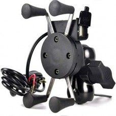 OkaeYa.com Spider Bike Mobile Holder with USB 2.0 Fast Charger - X Grip Spider Universal Motorcycle Car 360 Degree Rotating for All Android Devices Upto 7 Inches Mobiles (Black)